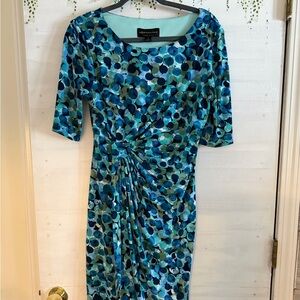 Connected Apparel Blue and Green Patterned Long Sleeve Dress